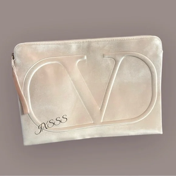 Beige-Light Pink (Velour) Valentino Beauty Large Laptop Bag-Sleeve - Picture 3 of 11